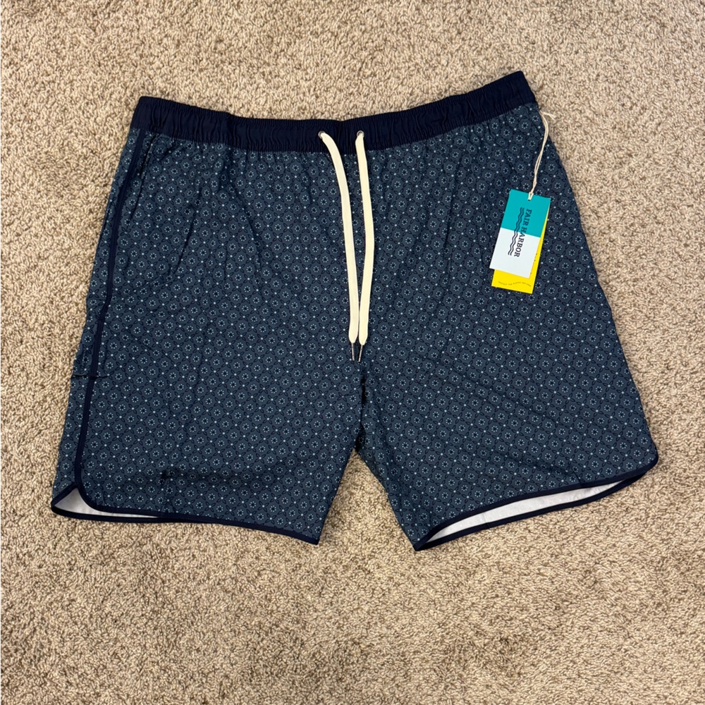 Fair Harbor Swim Trunks Adult 3XL Blue Anchor Drawstring Surfing Mens NEW